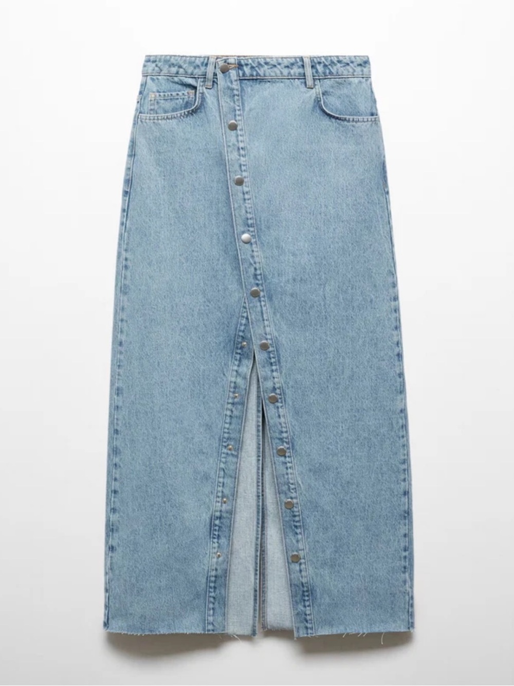 Mango 100% Cotton Denim Asymmetrical Button Maxi Skirt Size Small